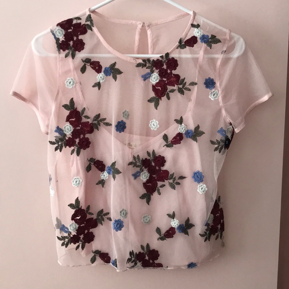 Floral Mesh Pink Top